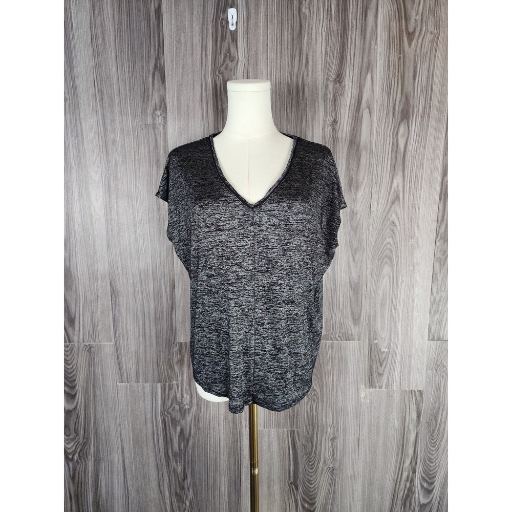 White House Black Market Womens Space Dye V-Neck Dolman Sleeve Top Black Grey XS
